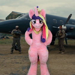 Size: 1000x1000 | Tagged: safe, edit, princess cadance, alicorn, pony, baneposting, bill wilson, button lee, cia (batman), fursuit, looking at you, plane, smee, the dark knight rises, wreckage brother