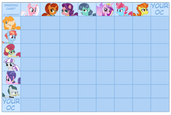 Size: 5955x3997 | Tagged: safe, artist:midnightamber, clear sky, cloudy quartz, cookie crumbles, cup cake, mrs. paleo, pear butter, posey shy, princess cadance, spoiled rich, stellar flare, stormy flare, twilight velvet, windy whistles, oc, pony, common ground, adopts, breeding grid, commission, custom, implied magical lesbian spawn, irl, photo, toy
