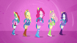 Size: 1280x720 | Tagged: safe, derpibooru import, screencap, applejack, fluttershy, pinkie pie, rainbow dash, rarity, equestria girls, great moments in animation