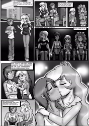 Size: 1860x2622 | Tagged: safe, artist:anibaruthecat, derpibooru import, pinkie pie, princess celestia, principal celestia, rainbow dash, oc, oc:rally flag, comic:boys will be boys, equestria girls, blushing, canon x oc, cinema, comforting, comic, female, food, hand on shoulder, holding hands, kissing, male, popcorn, principal and student, rallydash, rallylestia, shipping, straight, surprised