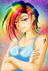 Size: 533x800 | Tagged: safe, artist:wickedz, rainbow dash, humanized, piercing, solo