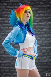 Size: 853x1280 | Tagged: safe, artist:lennemoon, rainbow dash, human, belly, belly button, cosplay, irl, irl human, photo, solo