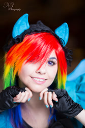 Size: 900x1350 | Tagged: safe, artist:destinycosplay, artist:n3photography, rainbow dash, human, cosplay, irl, irl human, photo, solo