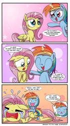 Size: 1000x1781 | Tagged: safe, artist:daniel-sg, derpibooru import, fluttershy, rainbow dash, pegasus, pony, comic, crying, cute, dialogue, epic fail, fail, plushie, shyabetes