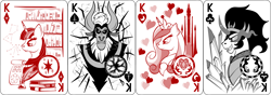 Size: 2540x889 | Tagged: safe, artist:virenth, king sombra, lord tirek, princess cadance, twilight sparkle, alicorn, pony, unicorn, book, cracks, crystal, crystal empire, king of clubs, king of diamonds, king of hearts, king of spades, playing card