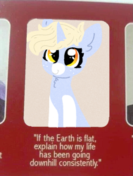 Size: 681x900 | Tagged: safe, artist:nootaz, oc, oc:nootaz, pony, unicorn, depression, flat earth, ponified meme, self deprecation, yearbook