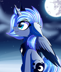 Size: 1024x1205 | Tagged: safe, artist:kaleido-art, princess luna, alicorn, pony, cute, female, mare, mare in the moon, moon, s1 luna, solo, sweet dreams fuel