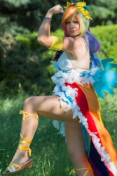 Size: 683x1024 | Tagged: artist needed, safe, artist:intolerance90, rainbow dash, human, clothes, cosplay, dokomi, dress, gala dress, irl, irl human, photo, solo