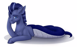 Size: 2894x1750 | Tagged: safe, artist:chrystal_company, oc, oc only, lamia, original species, colored hooves, lying down, one eye closed, prone, simple background, solo, white background, wink