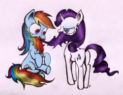 Size: 1756x1362 | Tagged: safe, artist:inky-draws, rainbow dash, rarity, pegasus, pony, unicorn, beard, facial hair, traditional art