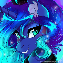 Size: 4000x4000 | Tagged: safe, artist:wilvarin-liadon, princess luna, alicorn, pony, bust, ear fluff, female, looking at you, mare, portrait, solo