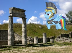 Size: 1008x748 | Tagged: safe, artist:phantombadger, artist:schrodinger-excidium, commander hurricane, rainbow dash, irl, photo, ponies in real life, ruins, vector