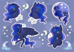 Size: 3720x2631 | Tagged: safe, artist:chrystal_company, princess luna, alicorn, pony, bust, choker, crescent moon, cyrillic, female, mare, moon, multeity, peytral, rearing, russian, talking, tangible heavenly object, transparent moon