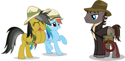 Size: 7365x3598 | Tagged: safe, artist:vector-brony, daring do, rainbow dash, pegasus, pony, crossover, excited, fan, fangirl, happy, hat, indiana jones, ponified, simple background, smiling, squee, transparent background, vector