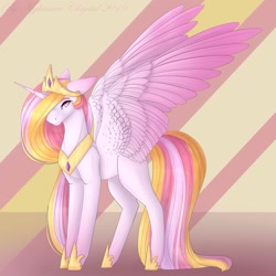 Size: 1772x1772 | Tagged: safe, artist:chrystal_company, princess celestia, alicorn, pony, abstract background, female, hoof shoes, jewelry, mare, peytral, redesign, solo, tiara