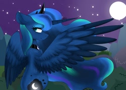 Size: 1005x716 | Tagged: safe, artist:princesssilvermoon33, princess luna, alicorn, pony, female, looking back, mare, moon, night, solo