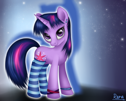 Size: 1600x1280 | Tagged: safe, artist:puggie, twilight sparkle, bracelet, chest fluff, clothes, piercing, socks, solo, striped socks, wristband