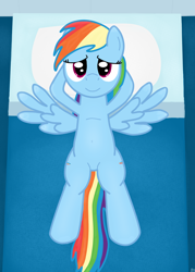 Size: 1000x1400 | Tagged: safe, artist:sutekh94, derpibooru import, rainbow dash, pegasus, pony, bed, both cutie marks, on back, relaxed, solo