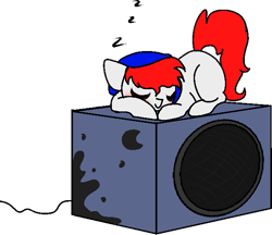 Size: 649x561 | Tagged: safe, artist:nootaz, oc, oc only, oc:apex soundwave, earth pony, pony, cute, eyes closed, female, floppy ears, hat, luna's cutie mark, mare, missing cutie mark, prone, raised tail, simple background, sleeping, smiling, solo, subwoofer, tail, this will end in tears, transparent background, zzz