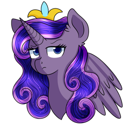 Size: 894x894 | Tagged: safe, artist:rainbowtashie, princess cadance, princess luna, oc, oc:princess luminescent love, alicorn, pony, alicorn oc, commissioner:bigonionbean, crown, cute, fusion, fusion:princess luminescent love, jewelry, regalia, unamused