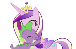 Size: 633x411 | Tagged: safe, edit, editor:undeadponysoldier, princess cadance, spike, alicorn, dragon, pony, baby, baby dragon, crown, eyes closed, female, hug, infidelity, jewelry, male, mare, regalia, shipping, simple background, spikedance, straight, white background