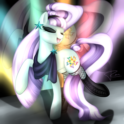 Size: 1800x1800 | Tagged: safe, alternate version, artist:puggie, coloratura, the mane attraction, spoiler:s05, boots, countess coloratura, dancing, fishnet stockings, lights, singing, solo, stage, stars