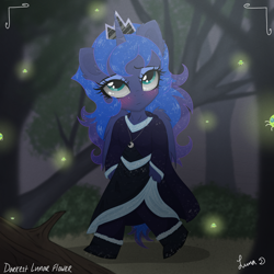 Size: 3500x3500 | Tagged: safe, artist:darkest-lunar-flower, princess luna, alicorn, anthro, forest, jewelry, necklace, solo, walking