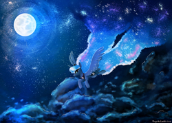 Size: 1280x915 | Tagged: safe, artist:ponycide, princess luna, alicorn, pony, crown, female, flying, jewelry, mare, moon, regalia, solo