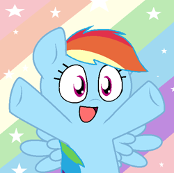 Size: 556x553 | Tagged: safe, artist:pupster0071, rainbow dash, pegasus, pony, blue coat, female, mare, multicolored mane, nya, solo