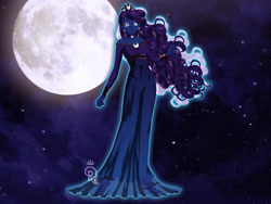 Size: 800x600 | Tagged: safe, artist:dracarysvg, princess luna, human, base used, clothes, crossover, crown, dress, humanized, jewelry, looking at you, moon, necklace, regalia, sailor moon, solo