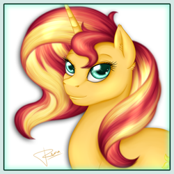 Size: 980x980 | Tagged: safe, artist:puggie, sunset shimmer, pony, framed picture, lips, picture frame, simple background, solo, white background