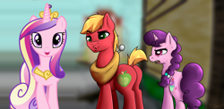 Size: 2000x976 | Tagged: safe, artist:10art1, artist:parclytaxel, edit, big macintosh, princess cadance, sugar belle, alicorn, earth pony, pony, unicorn, cadmac, distracted boyfriend meme, female, implied sugarmac, infidelity, male, shipping, straight