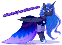 Size: 500x361 | Tagged: safe, alternate version, artist:eve-of-halloween, princess luna, alicorn, pony, alternate hairstyle, alternate universe, clothes, dress, gala dress, hallowverse, ponyprom2018, simple background, white background