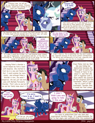 Size: 2550x3300 | Tagged: safe, artist:j5a4, princess cadance, princess celestia, princess luna, oc, oc:psyche, alicorn, pony, comic:surprise, friendship is magic, season 1, comic, crying, princess sadance, s1 luna, wide eyes