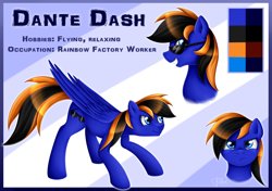 Size: 3400x2400 | Tagged: safe, artist:puggie, oc, oc:dante dash, pegasus, pony, commission, reference sheet, sunglasses