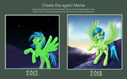 Size: 2560x1600 | Tagged: safe, artist:puggie, oc, oc:rena heartstep, pegasus, pony, comparison, draw this again, solo