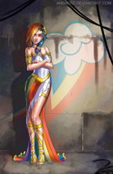 Size: 1280x1958 | Tagged: safe, artist:andaerz, rainbow dash, clothes, dress, gala dress, humanized, solo