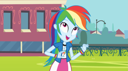 Size: 1023x574 | Tagged: safe, rainbow dash, equestria girls, equestria girls (movie), blue skin, clothes, female, multicolored hair, solo