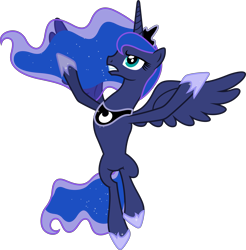 Size: 8478x8601 | Tagged: safe, artist:chrzanek97, princess luna, alicorn, pony, luna eclipsed, absurd resolution, deviantart, flying, hoof shoes, looking up, serious, simple background, solo, spread wings, transparent background, vector, wings