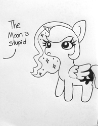 Size: 1245x1608 | Tagged: safe, artist:tjpones, princess luna, alicorn, pony, female, filly, frown, heresy, insult, mare, offscreen character, pure unfiltered evil, sad, simple background, solo, start of darkness, stupidity, this will end in death, this will end in pain, this will end in tears, this will end in tears and/or death, white background, woona, you monster, younger