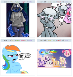 Size: 534x566 | Tagged: safe, diamond tiara, rainbow dash, silver spoon, pegasus, pony, exploitable meme, female, juxtaposition, juxtaposition win, kissing, lesbian, meme, shipping