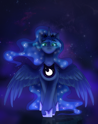 Size: 1980x2500 | Tagged: safe, artist:allisonbacker, princess luna, alicorn, pony, ethereal mane, female, hoof shoes, mare, peytral, solo, sombra eyes, starry mane