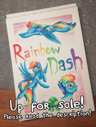 Size: 2080x2773 | Tagged: safe, artist:puggie, rainbow dash, tank, pegasus, pony, advertisement, for sale, solo, traditional art, watercolor painting