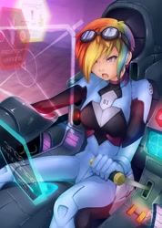 Size: 642x900 | Tagged: safe, artist:animeflux, rainbow dash, human, alternate hairstyle, clothes, crossover, female, humanized, mecha, neon genesis evangelion, open mouth, plugsuit, solo