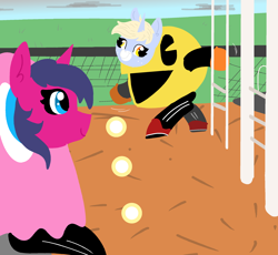 Size: 2360x2170 | Tagged: safe, artist:nootaz, oc, oc:fizzy pop, oc:nootaz, pony, commission, jerma985, pac-man