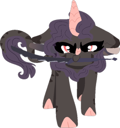 Size: 658x696 | Tagged: safe, artist:nootaz, oc, oc:dazzling flash, changeling, hybrid, kirin, zebra, angry, changeling oc, disguise, disguised changeling, heart, kirin oc, looking at you, monster hunter, monster hunter world, purple changeling, simple background, sword, transparent background, weapon, zebra oc