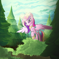 Size: 2500x2500 | Tagged: safe, artist:pedrohander, princess cadance, alicorn, pony, forest, solo, spread wings, wings