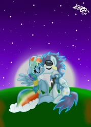 Size: 500x700 | Tagged: safe, artist:kikirdcz, rainbow dash, soarin', pegasus, pony, blushing, female, kissing, male, shipping, soarindash, straight