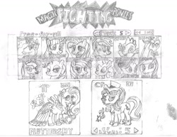 Size: 1998x1545 | Tagged: safe, applejack, discord, fluttershy, pinkie pie, princess cadance, princess celestia, princess luna, rainbow dash, rarity, snowfall frost, spike, starlight glimmer, twilight, twilight sparkle, alicorn, draconequus, dragon, earth pony, pegasus, pony, unicorn, clothes, costume, dress, fight, gala dress, game, parody, super smash bros., video game