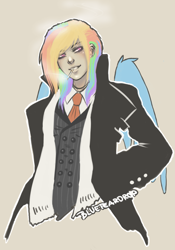 Size: 1400x2000 | Tagged: safe, artist:blueteardrop, rainbow dash, clothes, humanized, necktie, smoking, solo, vest